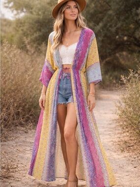 Colorful Beach Kimono Cover-Up